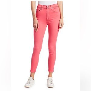 NWT 7 for All Mankind high waist ankle skinny jeans, coral color, size 32